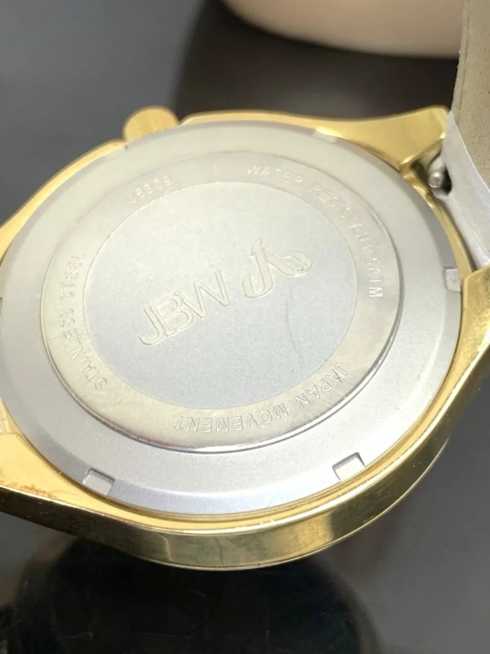 JBW Women's Watch J6309 Aria Quartz Gold Dial White Leather Strap 40mm